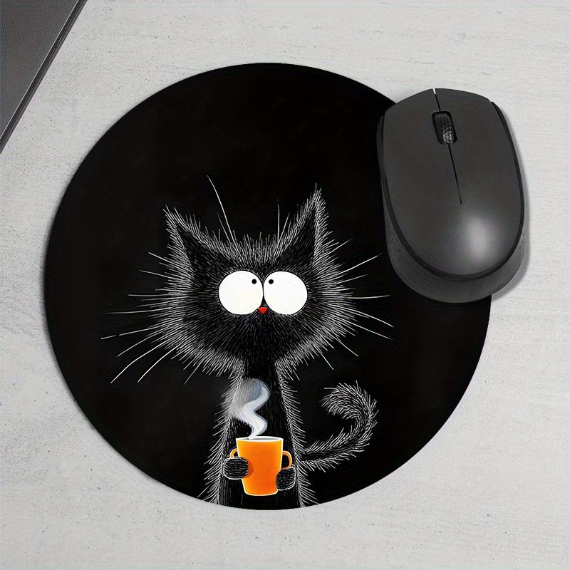 Black Cat Round Mouse Pad Durable Non-Slip Rubber Mat Office Gaming Desk Pad Mouse Mat Setup Desk Accessories Mousepad Carpet