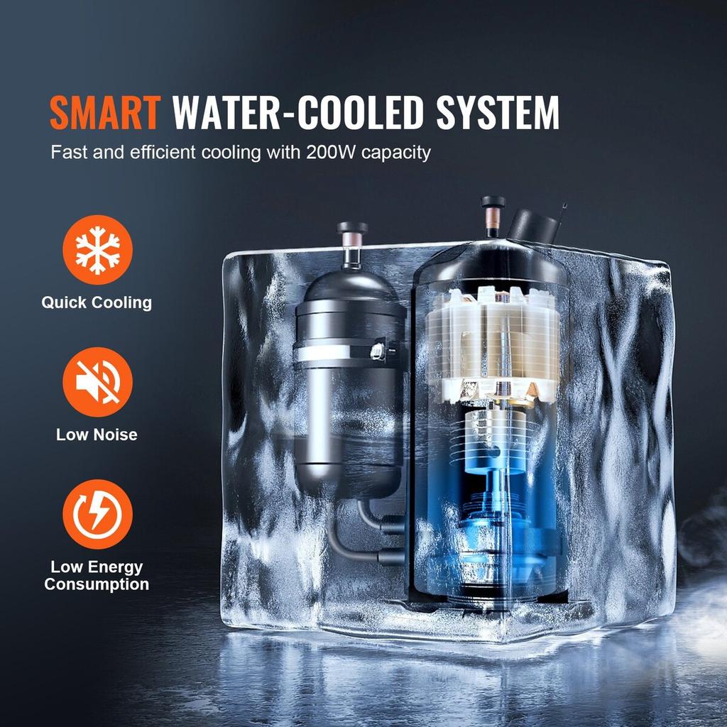 Industrial Water Chiller Laser Chiller Cooling System with Built-in Compressor 12L Water Tank Capacity, 7.2L/min Max.Flow Rate, 200W Cooling Capacity