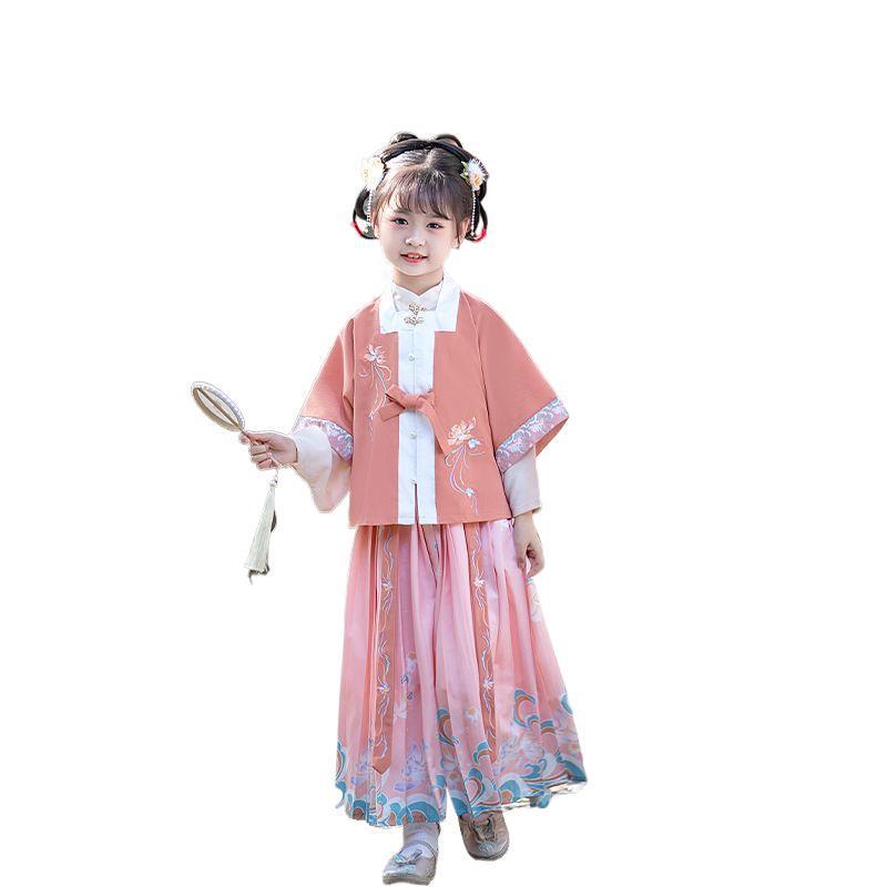 Hanfu Girls' Spring & Autumn Three-Piece Tang Suit: Chinese Style Fairy Ming Dynasty Children's Clothing
