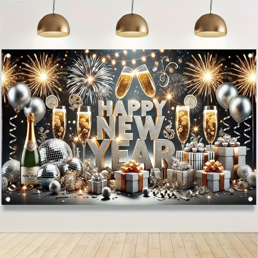 1Pcs Silver Champagne New Year Celebration Decoration Background Holiday Backdrop Decorations For Photo Studio Photo Booth Party