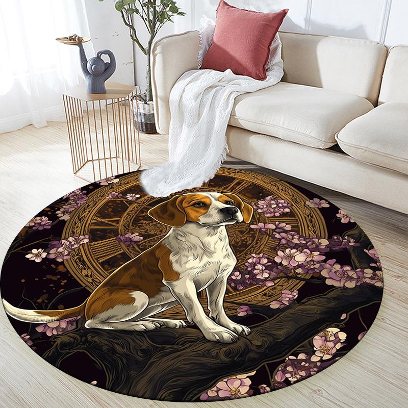 Black Beagle pattern round rug,Carpet Rug for Living Room Bedroom  Playroom ,Non-slip Floor Mat,Holiday Gifts and Birthday Gifts.
