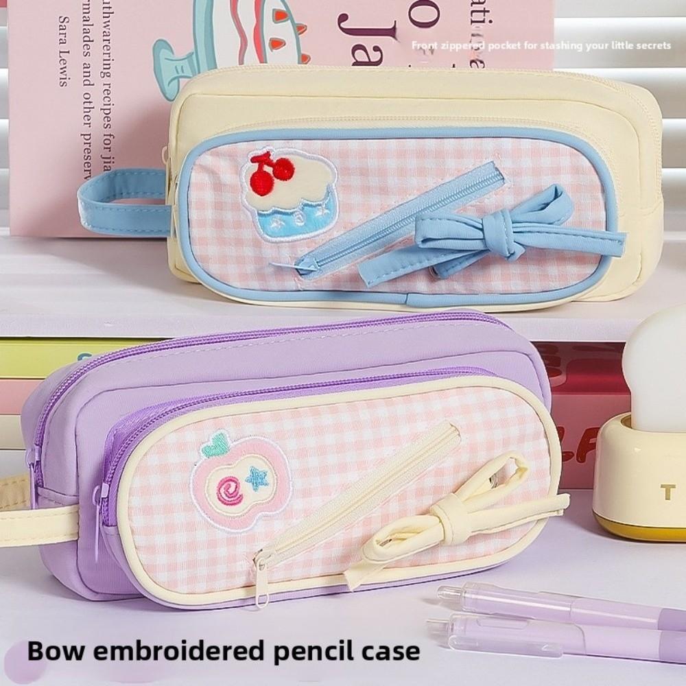 Embroidery Korean Fruit Pencil Case Handheld Pencil Pouch Ins Style Fashion Pen Bag  Student