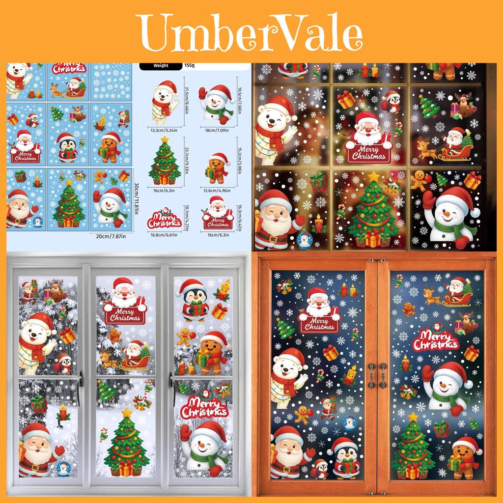 Christmas Snowflake Decal Pvc Wall Sticker With Santa Reindeer Snowman For Holiday Decor