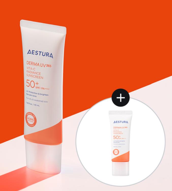 [NOUVEAU] AESTURA DermaUV365 Écran Solaire Éclat Vita-C 40ml + 20ml | Éclaircissant + Hydratation | SPF50+