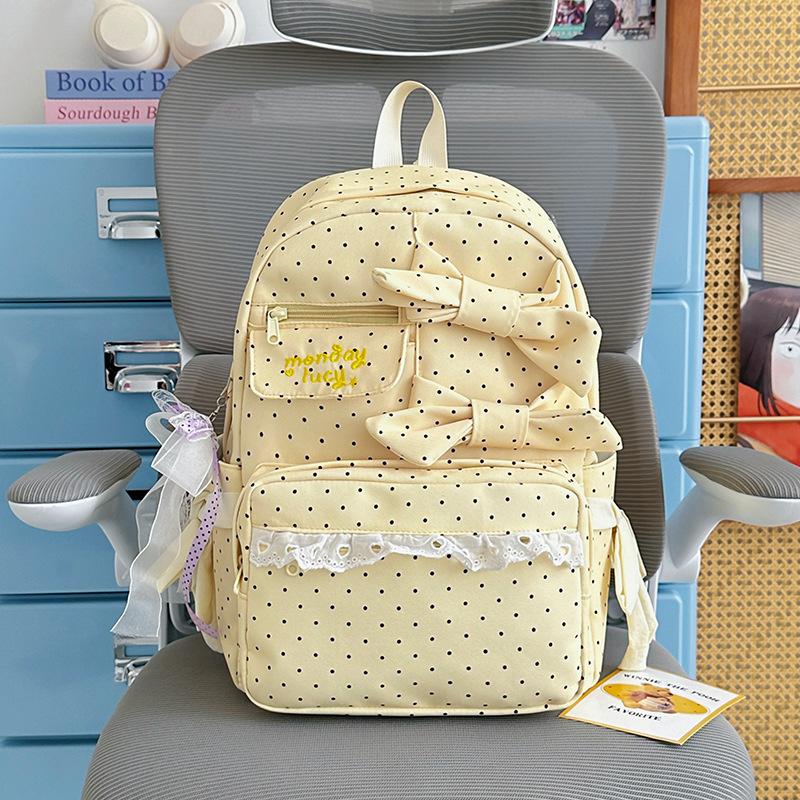 Schoolbag New Japanese Ins Schoolbag Cute Girl Bow Middle School Student College Style Backpack Light and Sweet Backpack