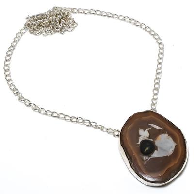 Natural Mud Crack Fossil Gemstone 925 Sterling Silver Gift Necklace 18" p0A74
