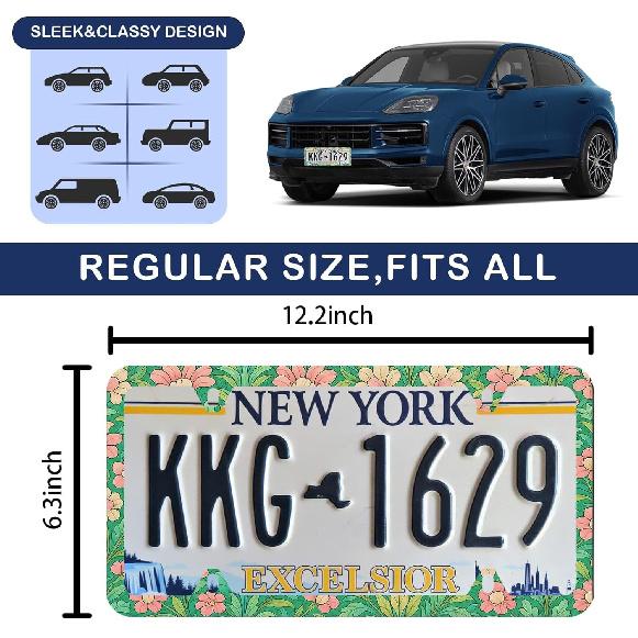 Elegant Faux Floral License Plate Frame - Unobstructed Narrow-Edge 2 Packs Universal Stainless Steel Car License Plate Frames Holder Solid Holder