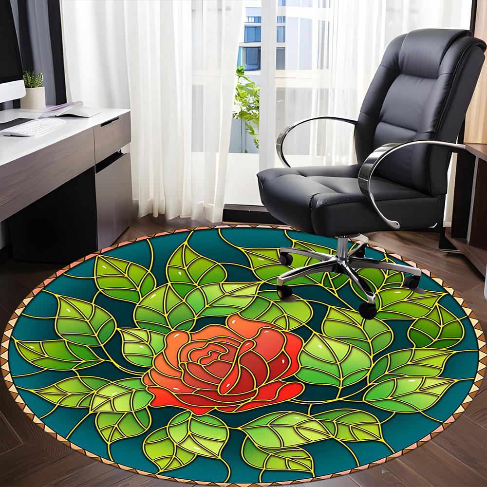 1pc Rose Stained Glass Chair Carpet for Office Machine Washable Rug for Office, Good Gift for Family or Friends Yy251225201