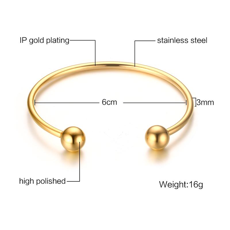 Charm Ball Cuff Bangle Women Bracelet Stainless Steel Gold Color Stackable Daily Fashion Jewelry