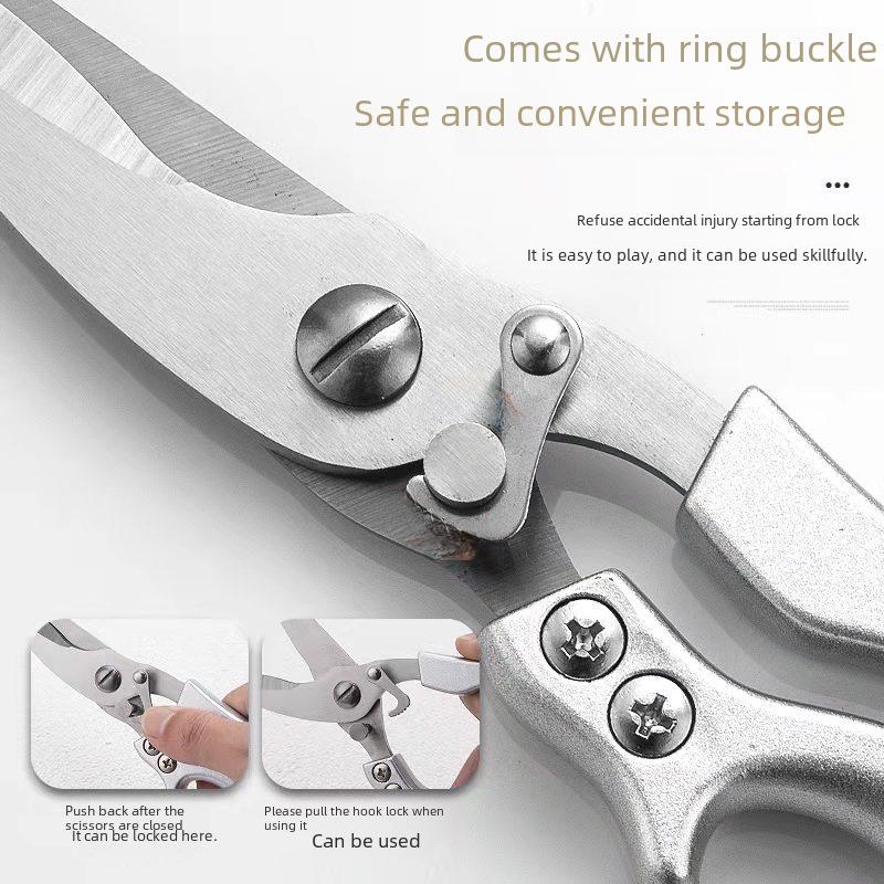 All-Steel Stainless Multifunctional Kitchen Scissors: Automatic Rebound Chicken Bone and BBQ Cutter
