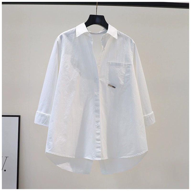 Camicia da Donna Primavera Colore Unico Larga Lunghezza Media Design Spacco Posteriore Collo a Revers Top Casual