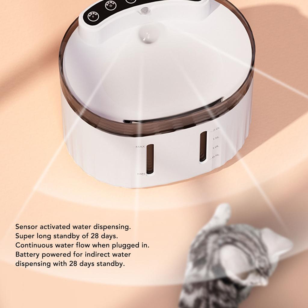 2L Wireless Pet Fountain Quiet Self Circulating Filtration Rechargeable Plastic Automatic Cat Water Fountain for Indoor Cats