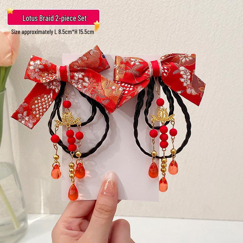 Red New Year Hanfu Hair Clips for Girls - Chinese Style Floral Headwear