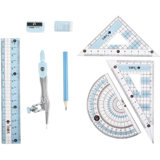 8 Pcs Compass/Math Set for Students with Shatterproof Storage Box, Geometry Set for School, Includes Ruler, Protractor, Compass, Pencil,Pencil