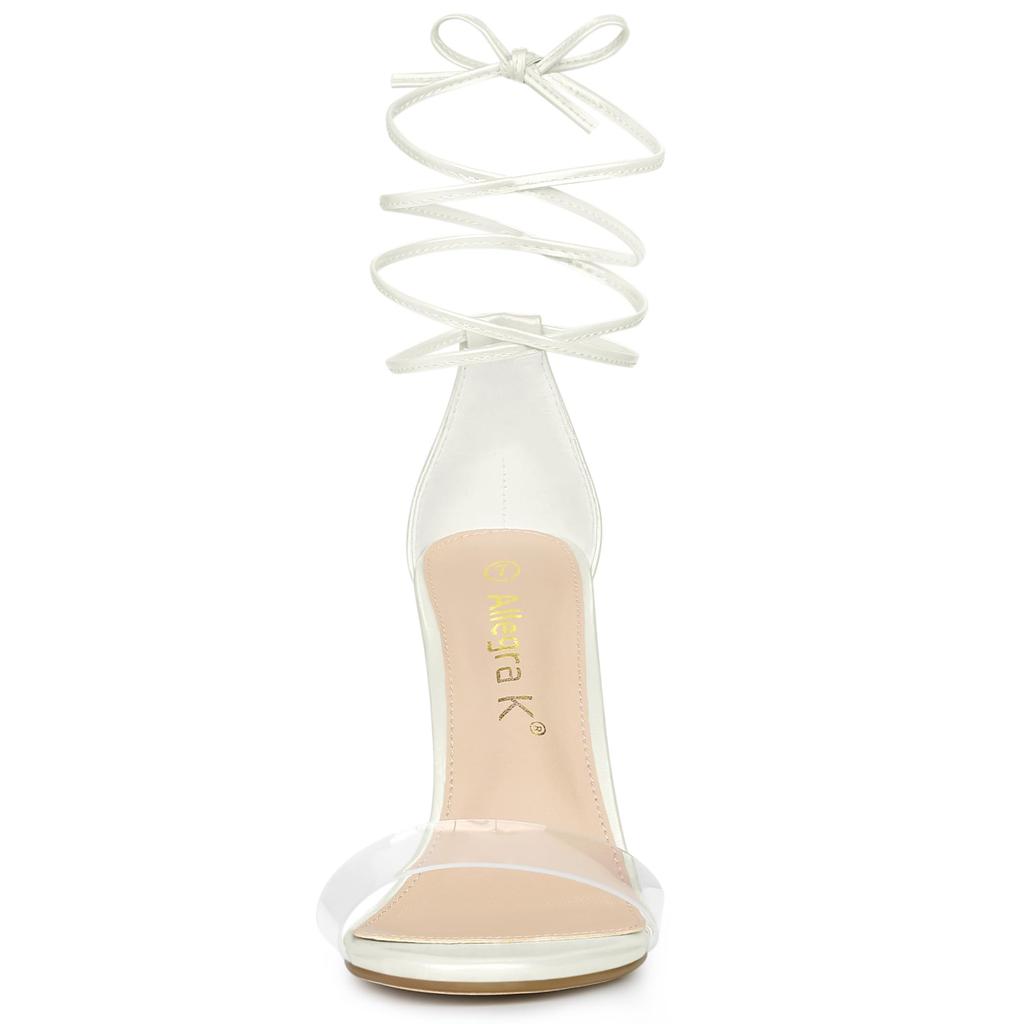 Allegra K Clear Strap Lace-Up Sandals with Stiletto Heels, White, Size 23.5cm