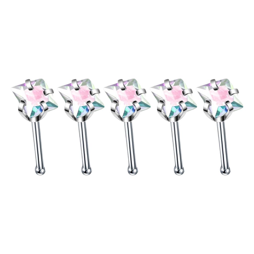 5Pcs Sturdy Alloy Nose Piercing Jewelry Set L Shape Studs and Hoops With CZ Designs Accessory for Stylish Look