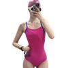Rose red one-piece racing triangle swimsuit, back crossed double layer with chest pad, no water pocket, only for swimming pools