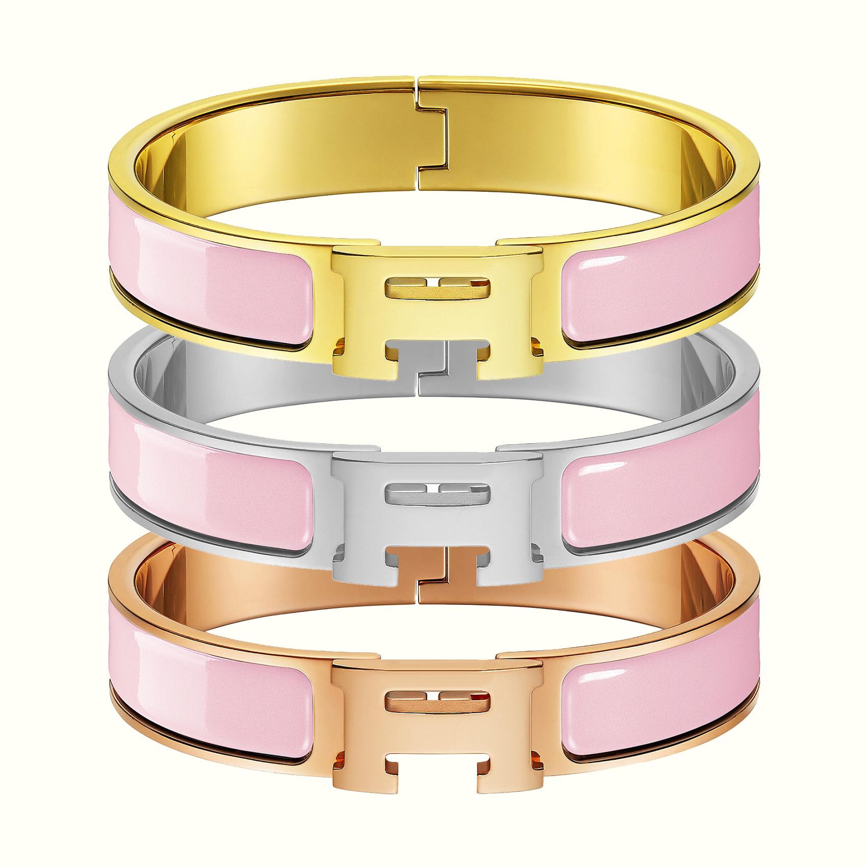 

Класичний браслет з літерою H, Багатоколірний емалевий браслет, Гальванічне покриття 18-каратним золотом, Рожеве золото 2025 Inner diameter 19CM Rose