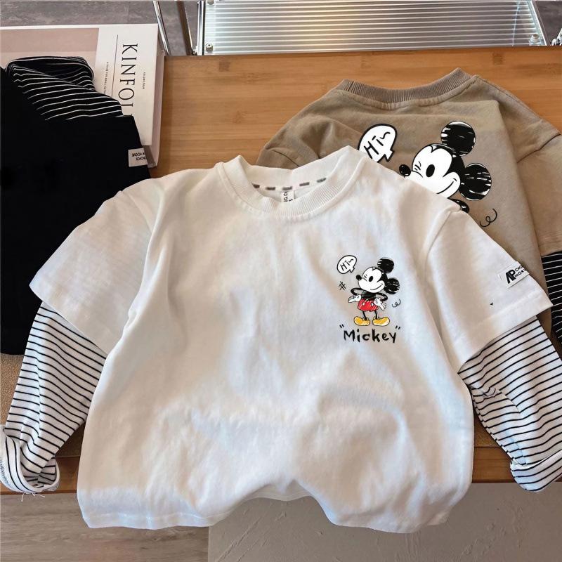 Boys Faux Two Piece Striped Long Sleeve T Shirt Kids Printed Base Layer Top Cool Spring Autumn Casual Wear