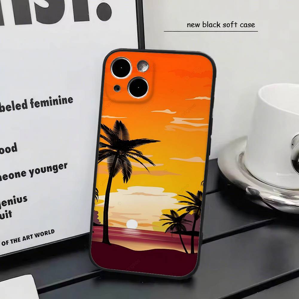 Sunset c-Coconut Tree For iPhone 17 air 16 15 14 13 12 11 Pro Black Soft Cover Phone Case iphone 17 Air