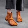 Shanghai Jiezhou 2024 Sandales Bottes Hautes Découpes Rétro en Cuir de Vachette - Chaussures Décontractées Confortables Polyvalentes pour Femmes