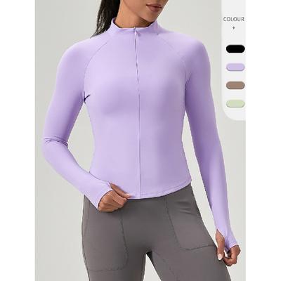 Nouveau t-shirt à séchage rapide pour femme, veste à manches longues, vêtements de sport, de yoga, de fitness, de course à pied, coupe ajustée, sweat à capuche demi-zippé