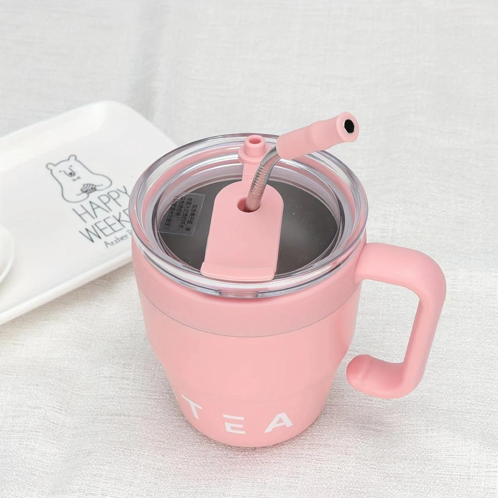 480MLCoffee Cup with Straw Lid Stainless Steel Thermos Mug for Cold Drinks Water Tea Milk Office Outdoor Portable Bottle