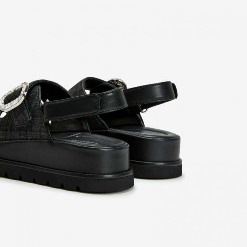 ESquire Women S Round Gem Buckle Platform SandalS Black