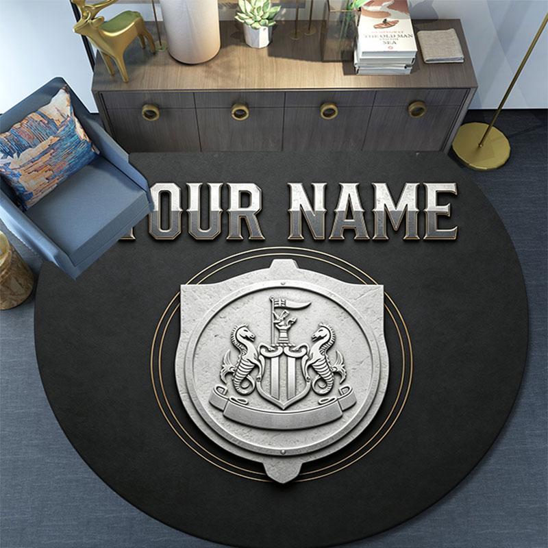 Custom Name,Newcastle United Pattern Round rug,Carpet Rug for Living Room Bedroom Playroom ,Non-slip Floor Mat,Holiday Gifts and Birthday Gifts.
