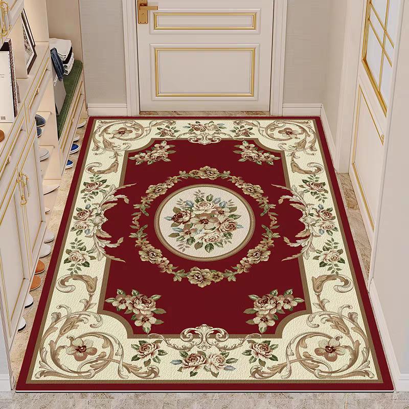 European Red Non-slip Floor Mats Carpet Living Room Golden Frame Decoration Sofa Area Large Rugs Lounge Coffee Tables