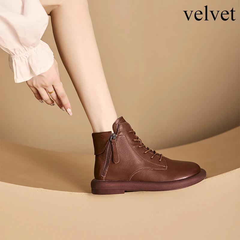 Fashion Flat Bottomed Boots for Women Autumn and Winter Washed Retro Casual Women Boots with Double-sided Zippers Womens Flats Shoes