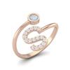 Capital S Initial Letter Moonstone Women Adjustable Front Open Ring 925 Sterling Silver Rose Vermeil