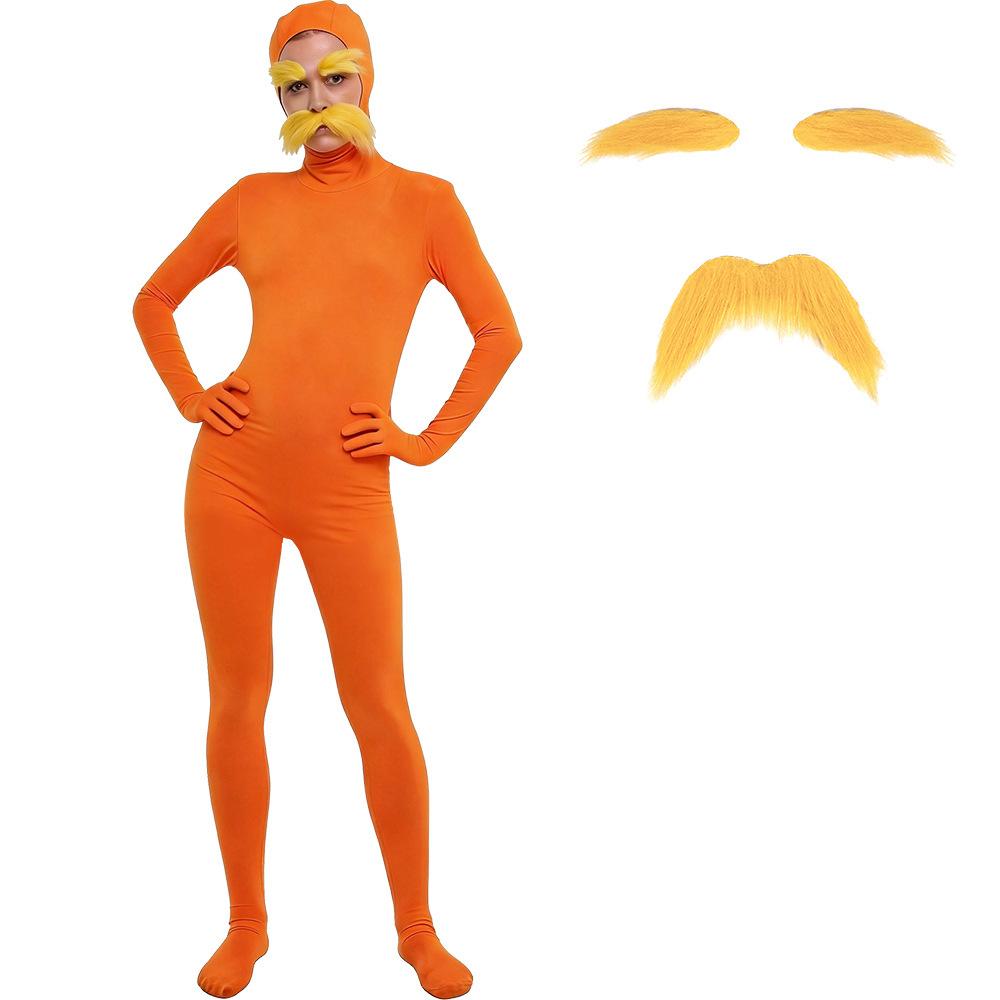 The Lorax Orange Full Face Puffy Skirt Zentai Set, Halloween Funny Party Performance Costume