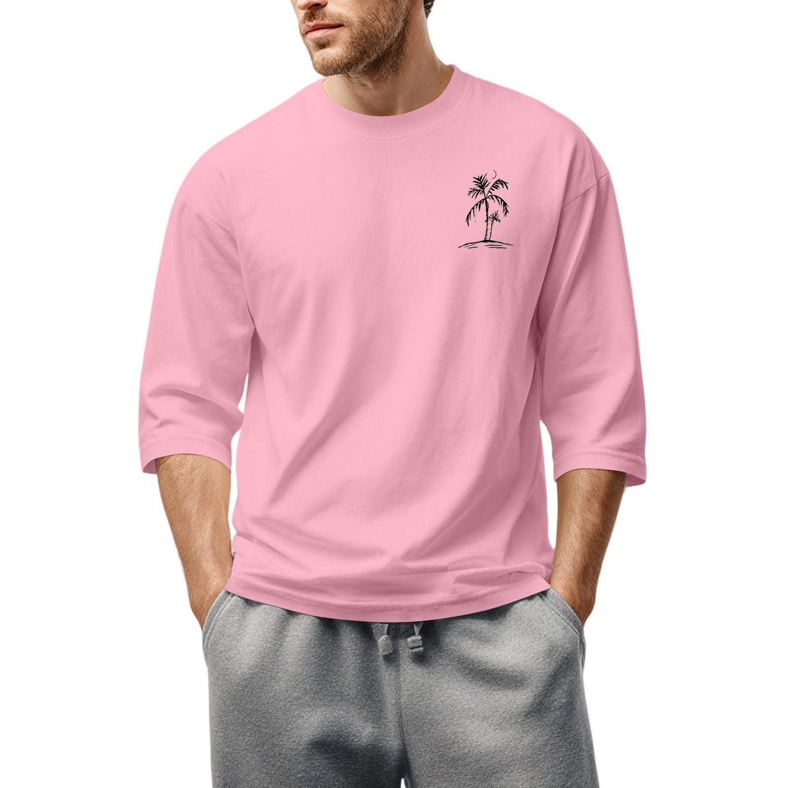 

Men S Round Neck Three-Quarters Sleeve Top Casual Fashion T-Shirt L рожевий