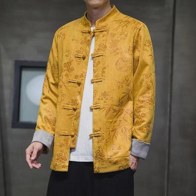 Men's Retro Deerskin Tang Suit Jacket with Hanfu Button Print