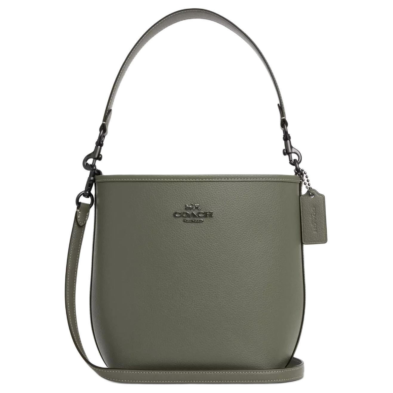 Coach City Bucket 17 Solid Color Metal Logo Leather Bucket Bag Women bags Green CT801-QBMGR Basic Set (Bag+Dust Bag)