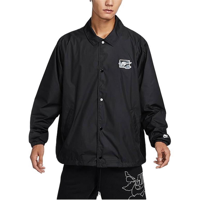 Nike FW24 Solid Color Polo Woven Sports Long Sleeve Jacket Men Jacket Black FZ0801-010