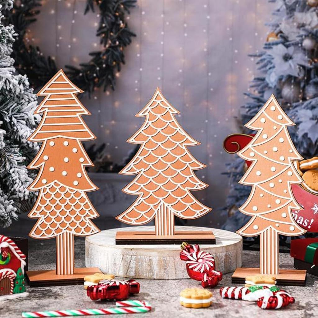 1 Pack 3pcs Christmas Wooden Desktop Ornaments Letter Christmas Tree Scene Dress Props Decorations