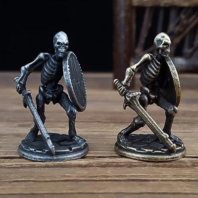 1pc,A Skull Holding A Sword And Shield Ornament, Home Decoration, Desktop Ornament