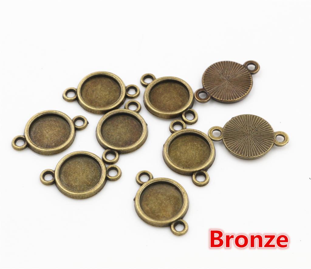 50pcs 8 10mm Inner Size Classic 7 Colors Plated One Sided Double Hanging Simple Style Cabochon Base Setting Charms Pendant