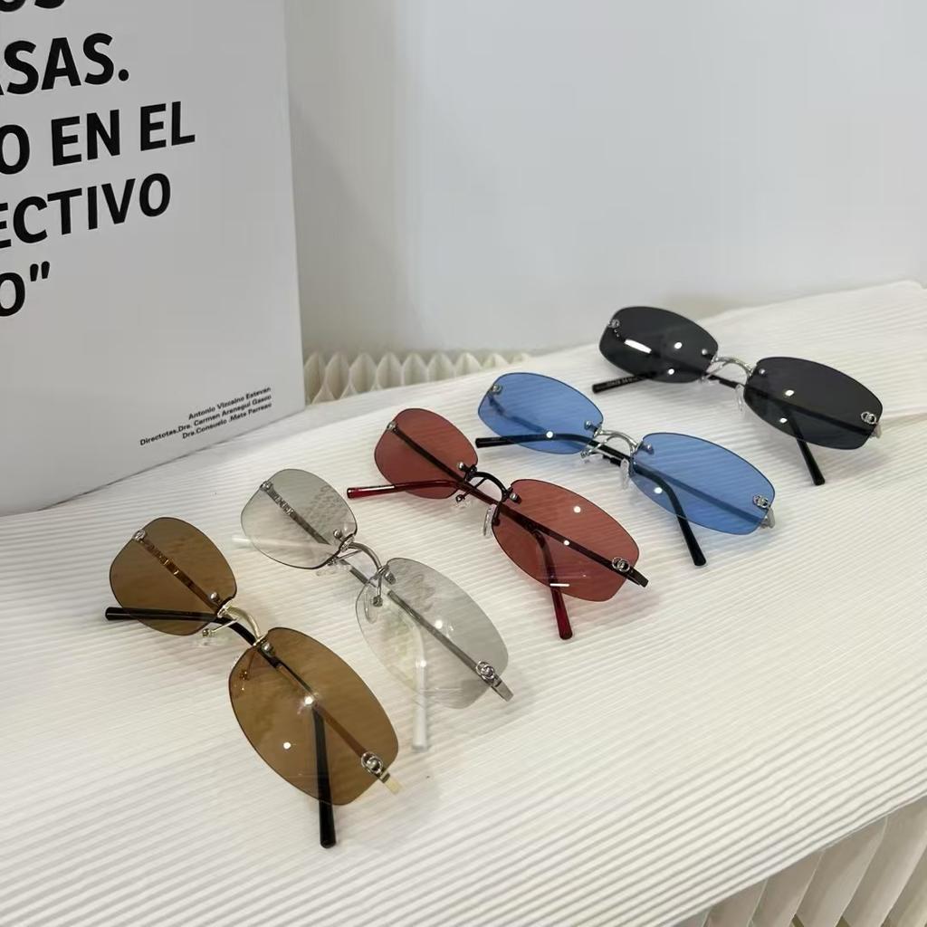 Fashion Stylish Sunglasses For Women Rectangle Shape Rimless Sunglass Men Driving Travelling Sun Glasses For Women