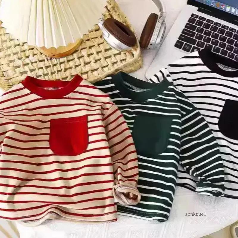 Baby Striped Tshirt Boys Girls New Casual Loose Tees New Design Long Sleeve Solid Color Tops