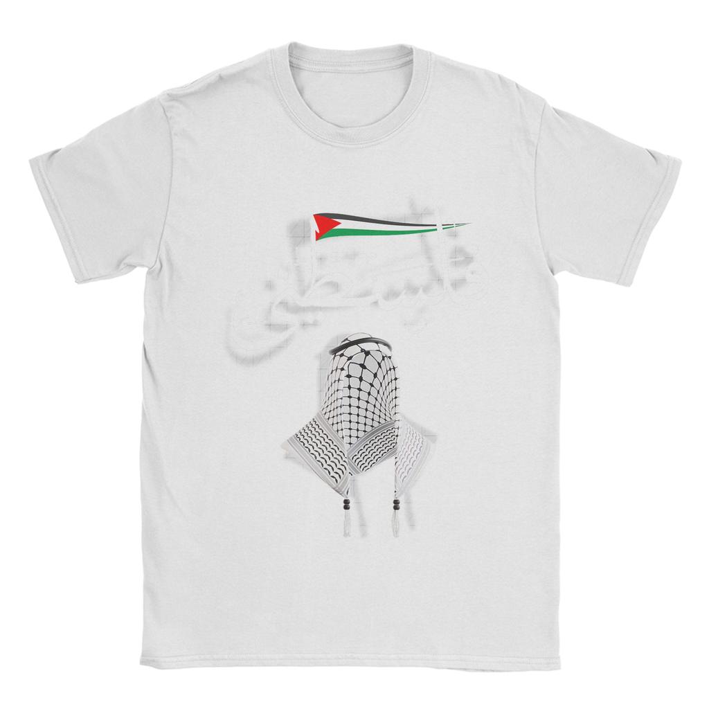 Palästina auf Arabisch Gaza Palästina Flagge Unisex T-Shirt Lustiges T-Shirt Kurzarm O-Ausschnitt T-Shirts Baumwolle Große Größen Kleidung