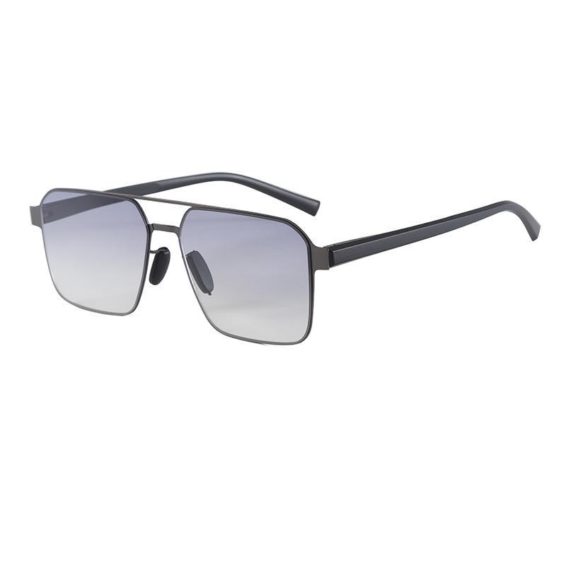 New fashion double beam square sunglasses men's and women's personalized street photography concave shape photosensitive color-changing sunscreen s