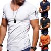 Men Solid Color Zip Pocket V Neck Short Sleeve T-shirt Fit Plus Size Tee Top