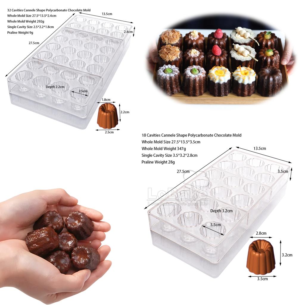 18 32 Hohlräume Blume Cannele Form Polycarbonat Schokoladenform Geriffelt Rund Süßigkeiten Sugarcraft Herstellung Eiswürfelbereiter DIY Backen