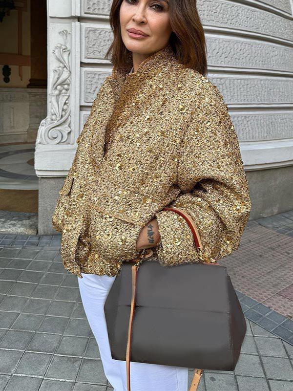 2025 European & American Spring Women's Stand Collar Sequin Jacket