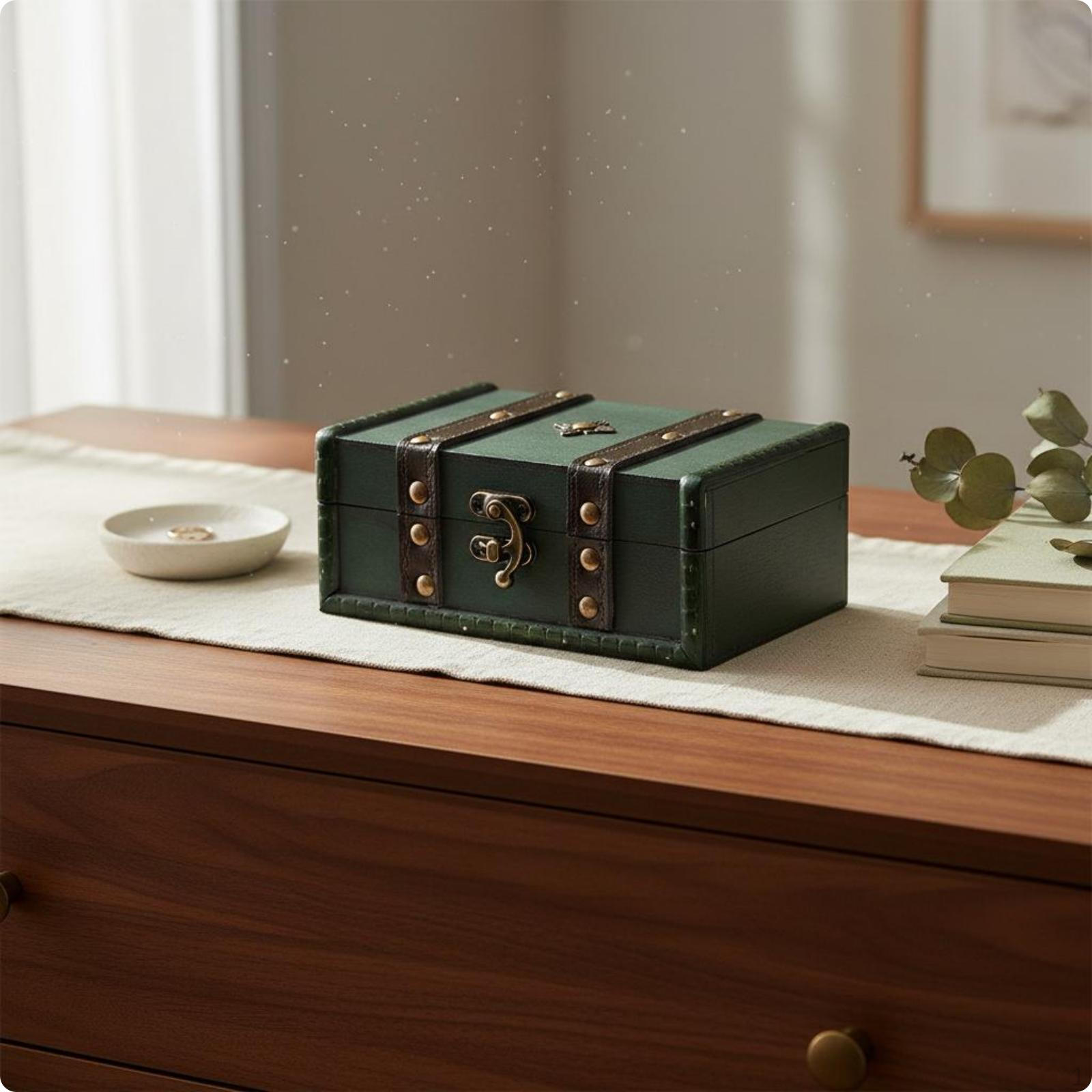 Vintage Design Wooden Jewelry Box Dustproof Retro Treasure Chest Rustic Elegance for