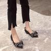 2026 Shoes Woman Flats Shallow Mouth Bow-Knot Crystal Low Heels Pointed Toe Dress on Heels Butterfly New  Rhinestone Nurse Butte