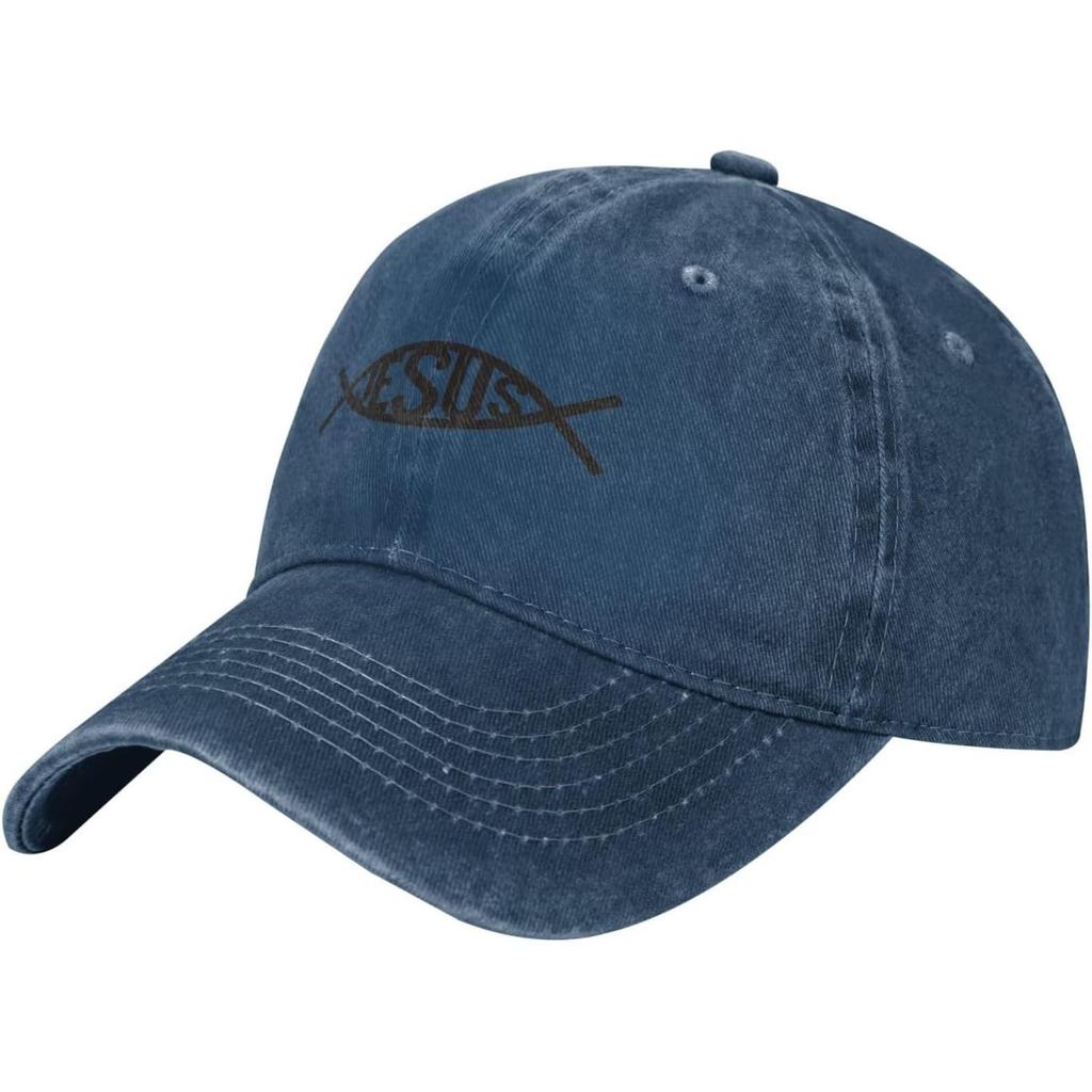 Jesus Fish Baseball Cap Washed Cotton Dad Hat Casual Adjustable Unisex Outdoor Sun Protection